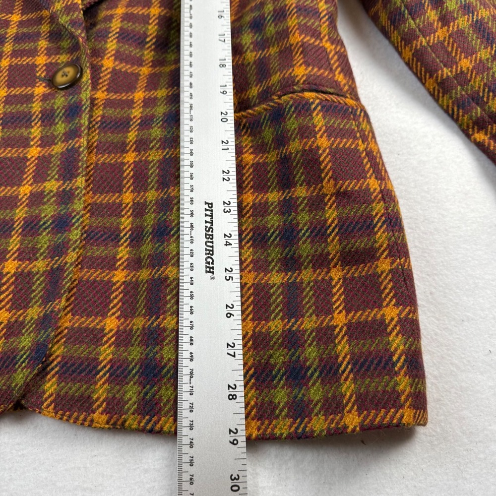 Benard Holtzman Vintage Plaid Wool Blazer Jacket Burgundy Mustard Yellow Green - Picture 6 of 6